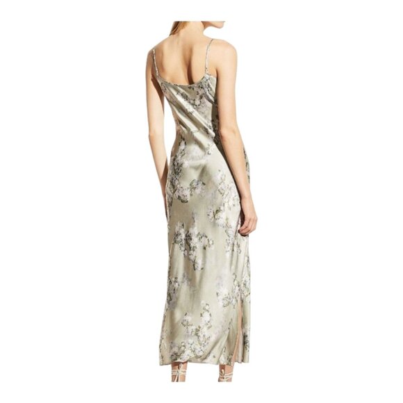NWT Vince Hazy Blossom Cowl Neck Satin Floral Slip Dress in Celery Women's 2 - Picture 3 of 9